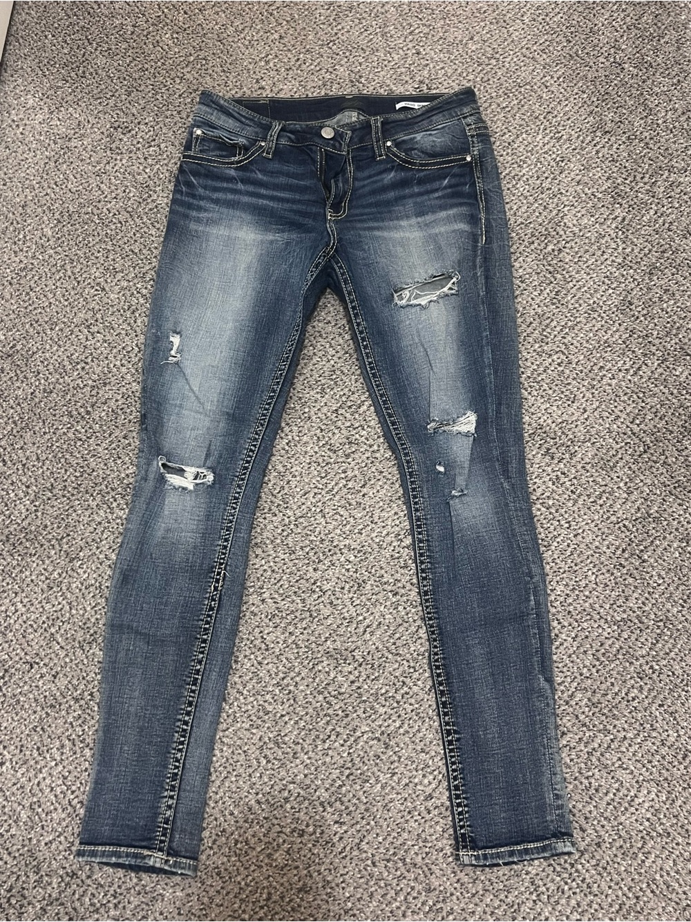 Daytrip Distressed Skinny Jeans - Medium Blue Wash